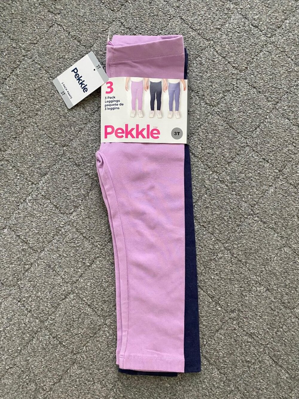 NEW Girls' Pekkle 3 Pack Cottonblend Stretch Leggings, Purple & Blue, 3T